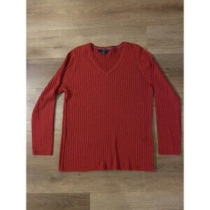Tommy Hilfiger Women's Red Ribbed Metallic-Threaded Sweater Size XL